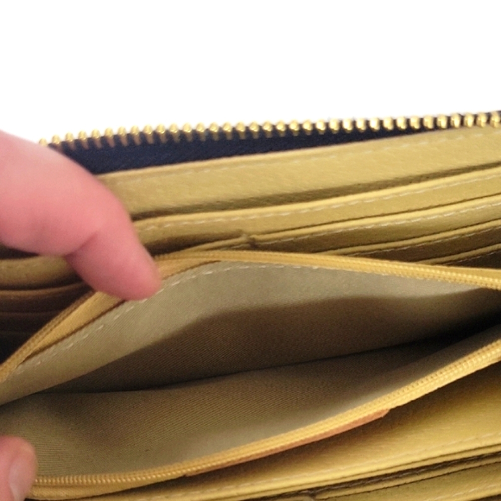 Classic Navy Blue Italian Leather Clutch style Wallet with Gold Zipper - Picture 5 of 6